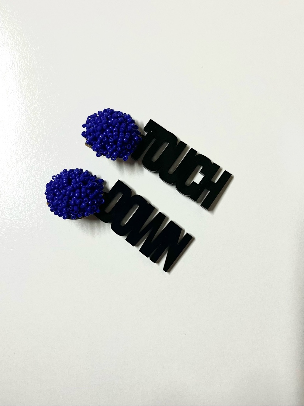 Bold Statement 'Touch Down' Drop Earrings in Royal Blue and Black